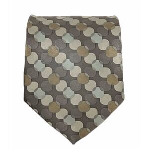DKNY 100% Silk Designer Tie Gray Beige Geometric Business Casual Neutral Necktie